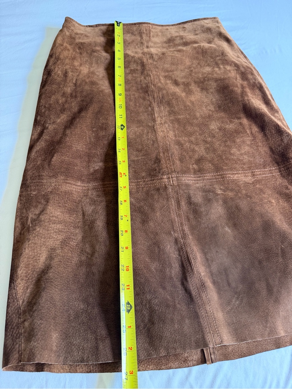 Vintage Clio 100% Leather Suede Western Camel Brown A-Line Midi Skirt - Picture 13 of 14
